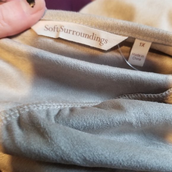 Soft Surroundings Florentine Soft Faux Suede Laser Cut Ofen Front Cardigan Tan - Picture 2 of 5